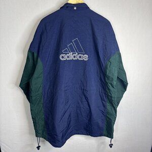 Adidas 90s Crinkle Nylon Colorblock Windbreaker Jacket Blue Big Logo Men L